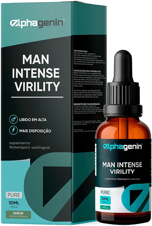 Man Intense Virility, caixa e frasco